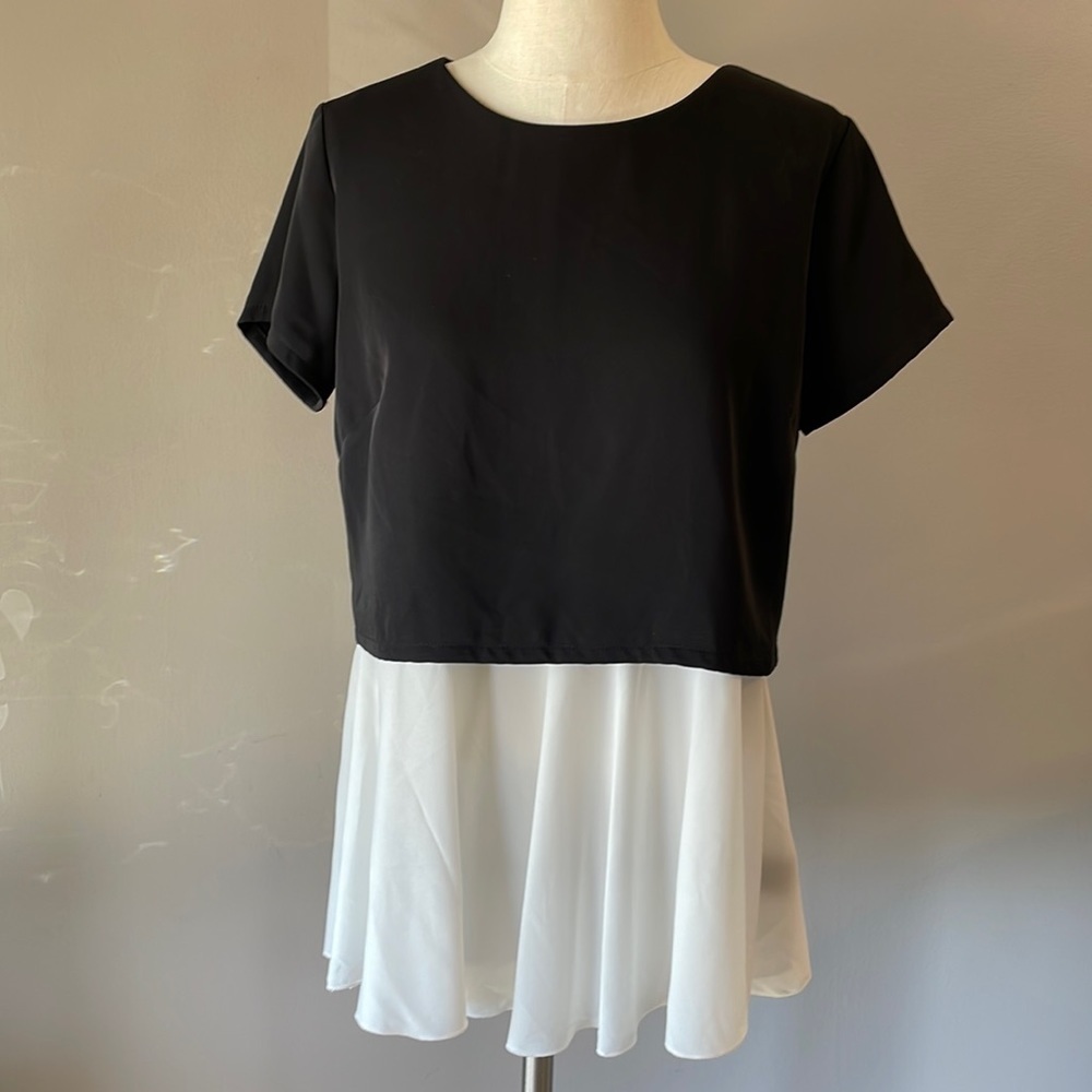 PHILOSOPHY Republic zippered overlay tunic / top blouse swing / short sleeve Med